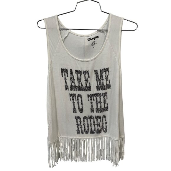 Wrangler Tops - Wrangler Take Me To The Rodeo Fringe Tank Top Womens M Studded Embellished Ranch